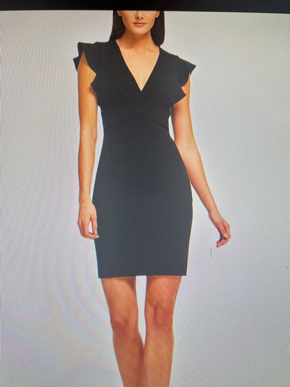 DKNY Black V-Neck Ruffle Sleeve Dress. Size 14. NwtgS.